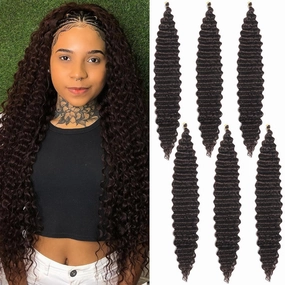 Deep Wave Crochet Hair Ocean Wave Crochet Hair 26Inch 6packs Deep Wave Curly Braiding Hair Extensions Ocean Wave Braiding Hair for Black Women Dack Browm Ocean Wave Crochet Hair Close to Human Hair