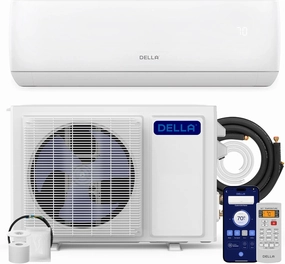 DELLA Motto Series 9000 BTU Wifi Enabled Mini Split 19 SEER2 Cools Up to 450 Sq.Ft, 115V, Works with Alexa, Air Conditioner & Heater with Pre-Charged 3/4 Ton Heat Pump