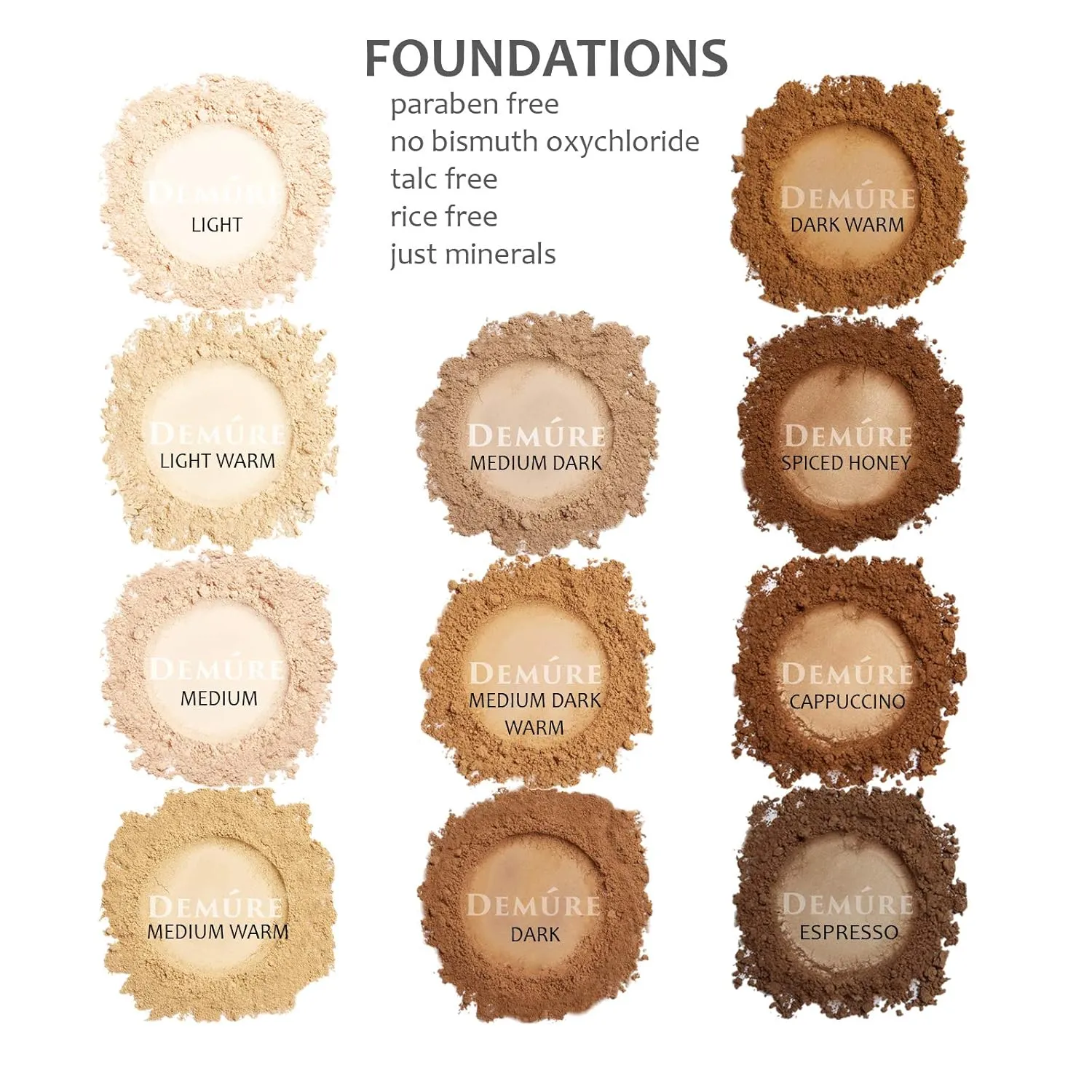 Demure Mineral Make Up, Cappuccino Mineral Foundation Makeup, Concealer Makeup, Natural Makeup Made with Pure Crushed Minerals, Loose Face Powder. Demure Mineral Makeup