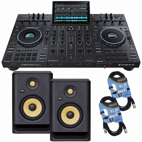 Denon DJ Prime 4  Standalone 4-Deck DJ Controller, (2) KRK RP5 G4 Monitors, (2) XLR Cables Bundle