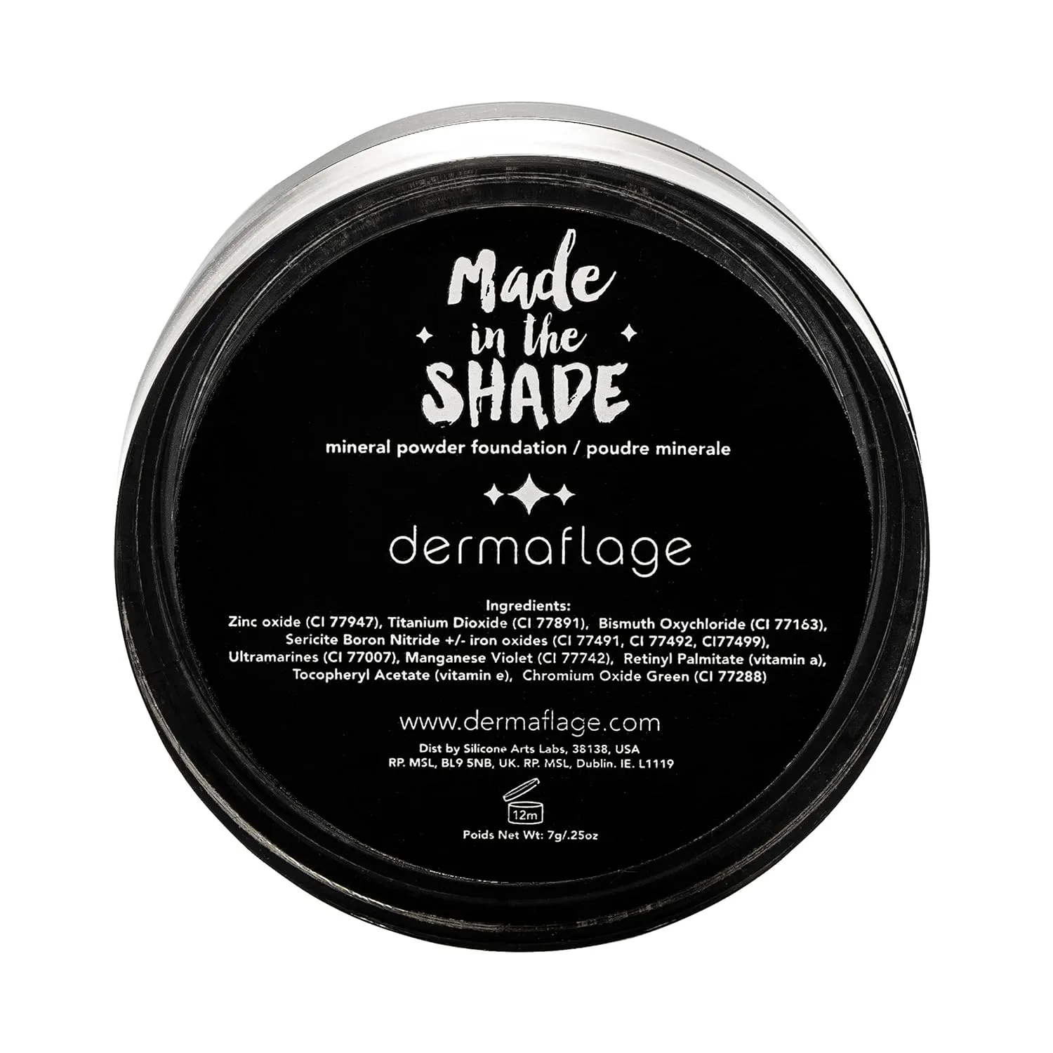 Dermaflage Mineral Powder Sunscreen for Sensitive Skin - Full Coverage, Conceals Acne Scars & Discoloration, Made in the Shade, 7g/0.25 oz - Dark
