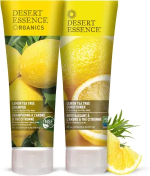 Desert Essence Lemon Tea Tree Shampoo & Conditioner Bundle - 8 Fl Ounce - Clarifying For Oily Hair - Essential Oils - Strengthen & Protect Hair - Effective Cleansing