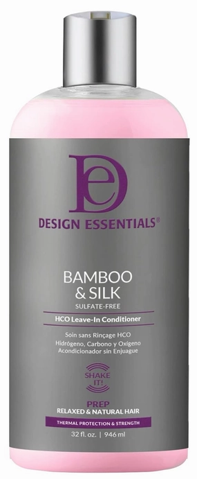 Design Essentials Bamboo & Silk HCO Leave-In Conditioner for Thermal Protection and Strength, 32 Fl Oz., Pink