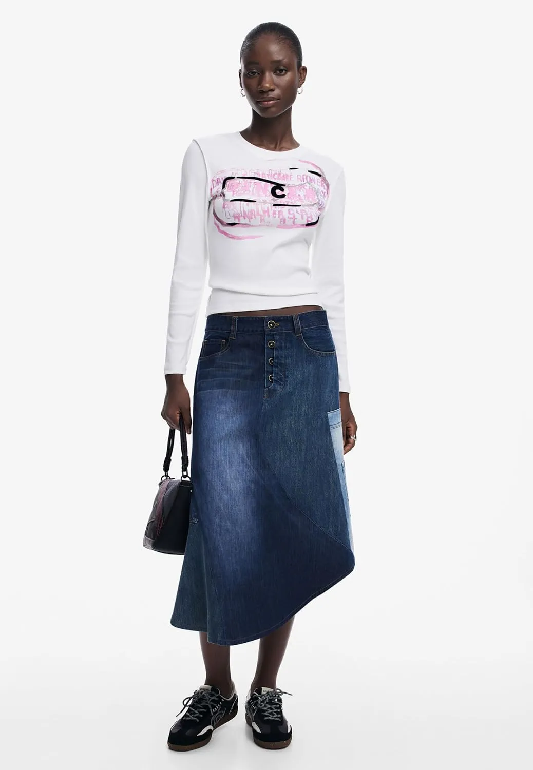 Desigual Women's Long-Sleeve T-Shirt with Pink Letters