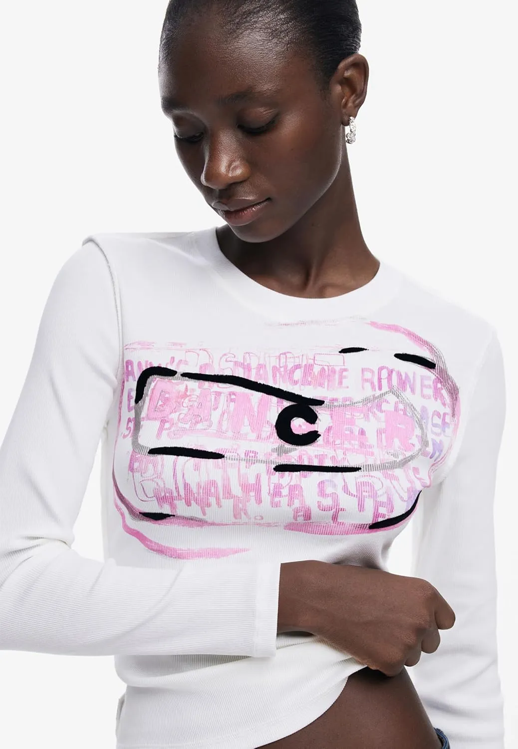 Desigual Women's Long-Sleeve T-Shirt with Pink Letters