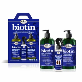 Difeel Biotin Pro-Growth Shampoo, Conditioner & Leave-in Spray Set - 33.8 oz Shampoo, 33.8 oz Conditioner, 6 oz Conditioning Spray