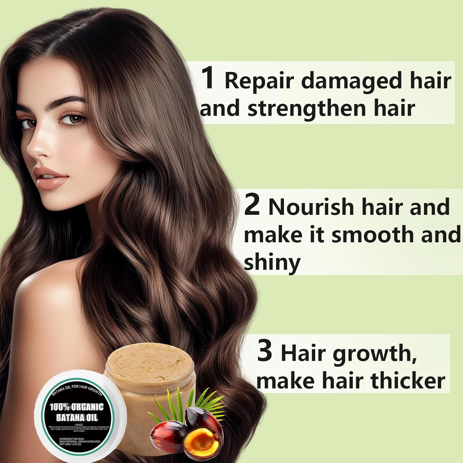 Divine Vitals Batana Oil for Hair Growth, Divine Vitals Organic Batana Hair Growth Oil, from Honduras, Adds Thickness, Texture, Shine for Women and Man, with Shampoo Massage Brush (2 pcs)