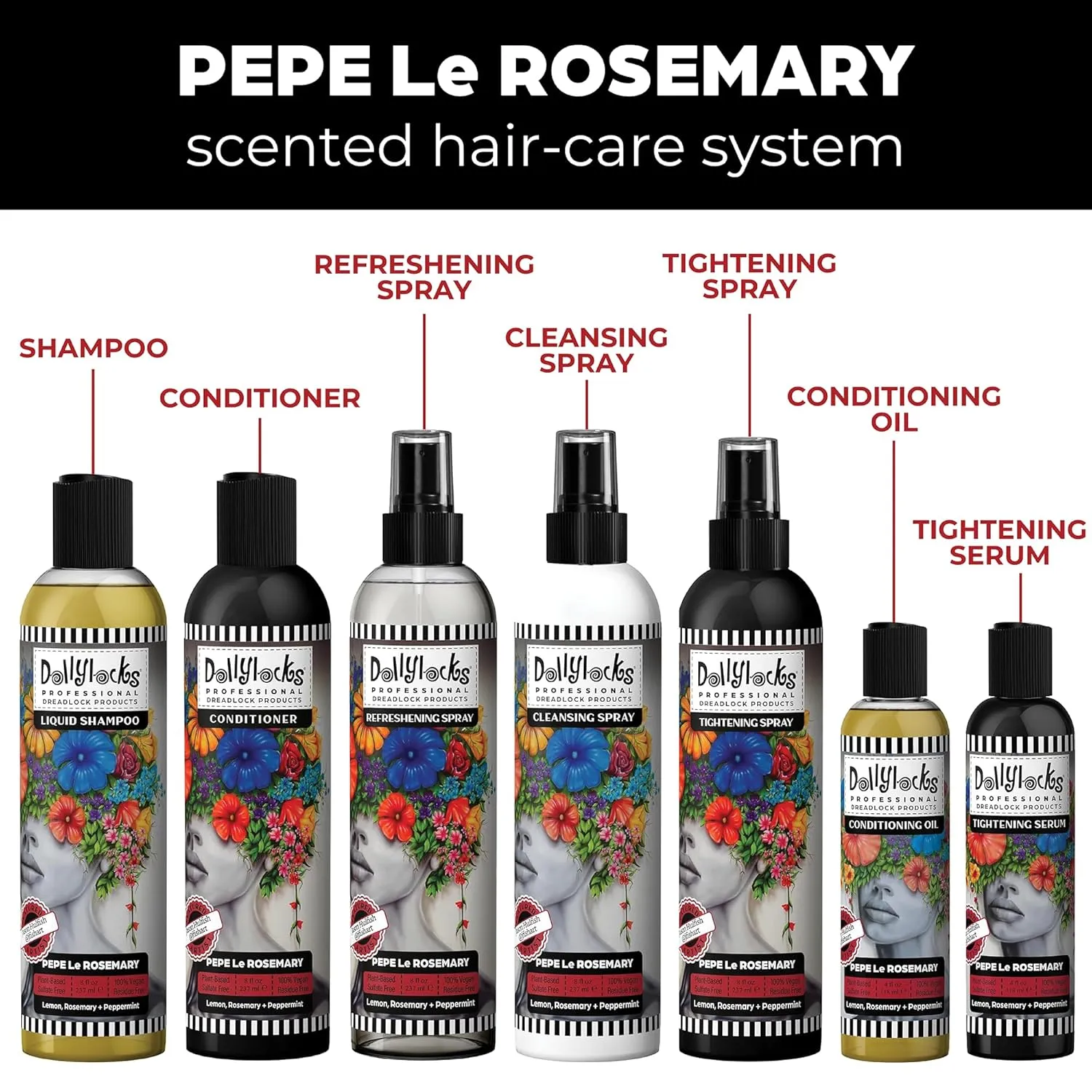 Dollylocks Conditioner – Dreadlock Moisturizer & Loc Conditioner for Dreads, Plant-Based, Residue Free & Vegan (Pepe Le Rosemary Scent, 8oz)