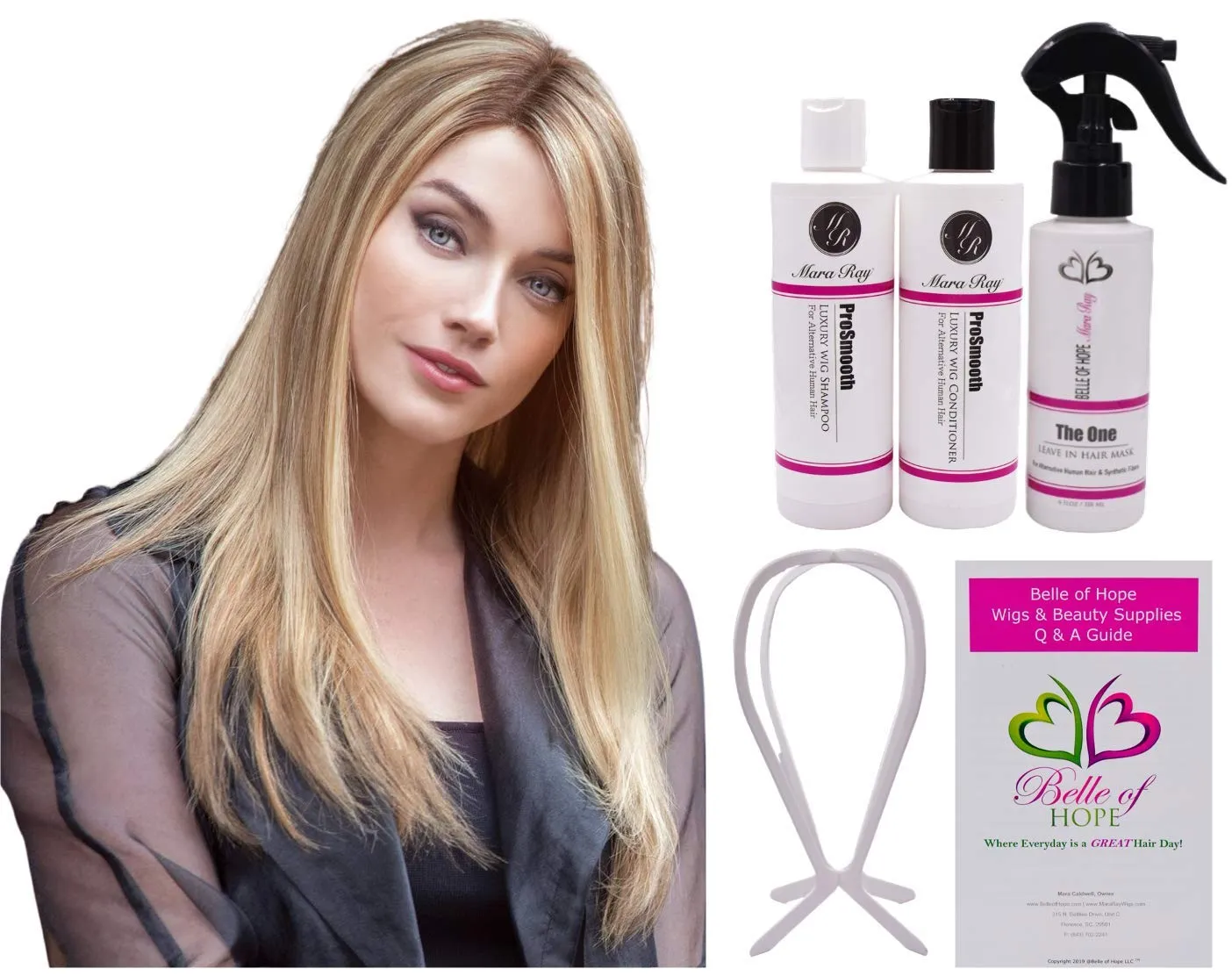 DOMINIQUE PETITE Lace Front 100% Hand-Tied Human Hair Wig by Fair Fashion, 6PC Bundle: Wig, 4oz Mara Ray ProSmooth Shampoo and Conditioner, The One Detangler, Wig Stand, and 19 Page Belle of Hope Guide (8R27/30)