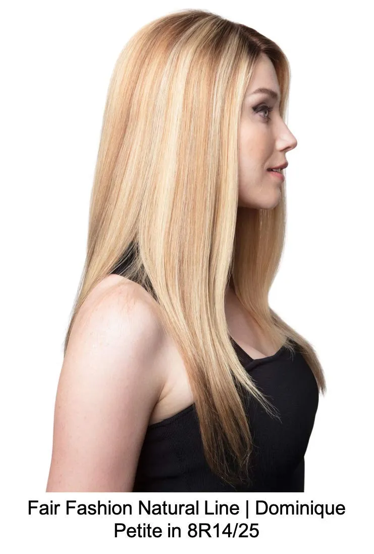 DOMINIQUE PETITE Lace Front 100% Hand-Tied Human Hair Wig by Fair Fashion, 6PC Bundle: Wig, 4oz Mara Ray ProSmooth Shampoo and Conditioner, The One Detangler, Wig Stand, and 19 Page Belle of Hope Guide (8R27/30)