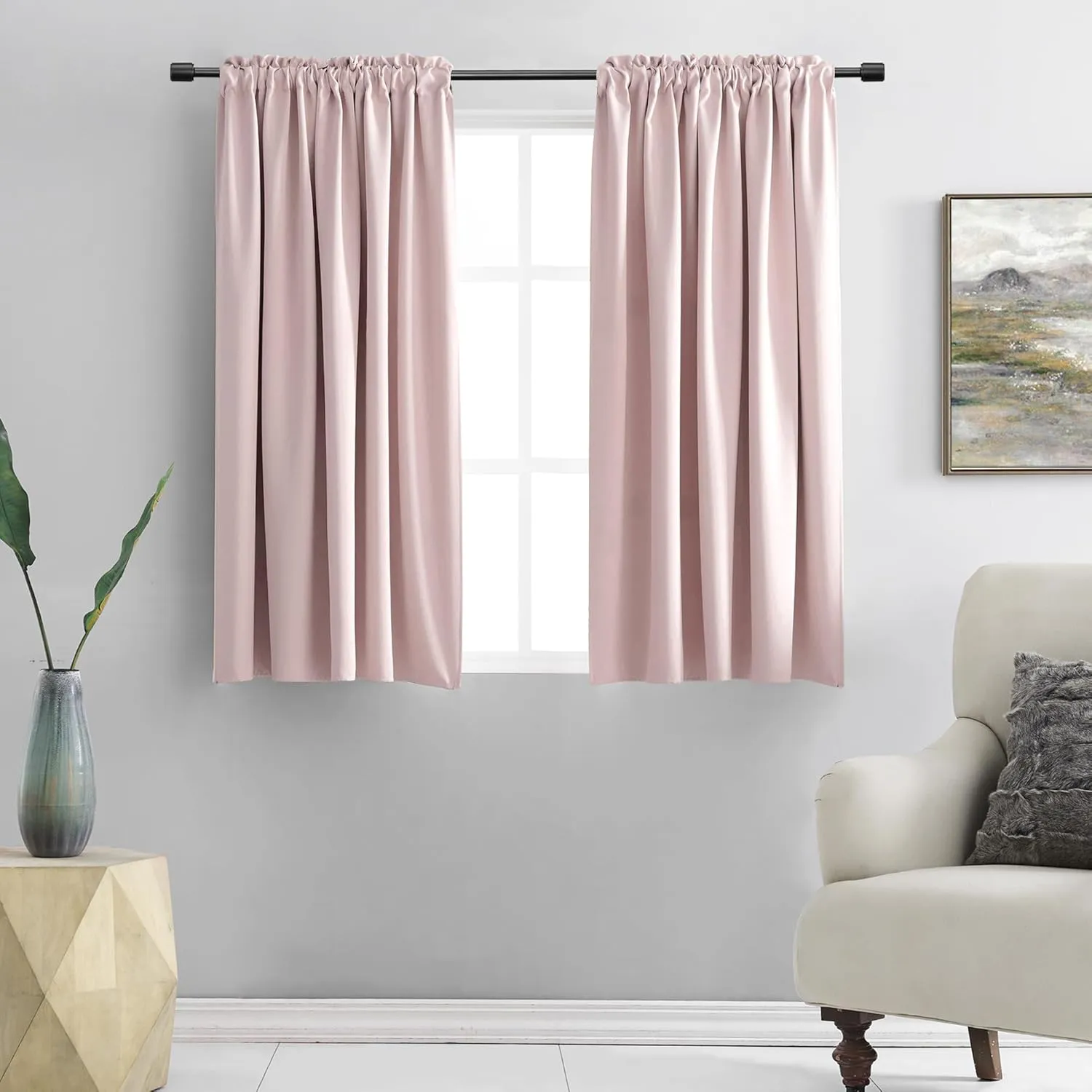 DONREN 48 Inch Length Blush Pink Curtains for Girls Baby Room - Light Pink Kitchen Room Darkening Thermal Insulated Curtains for Bathroom Small Window,52" Wide by 48" Long,1 Pair