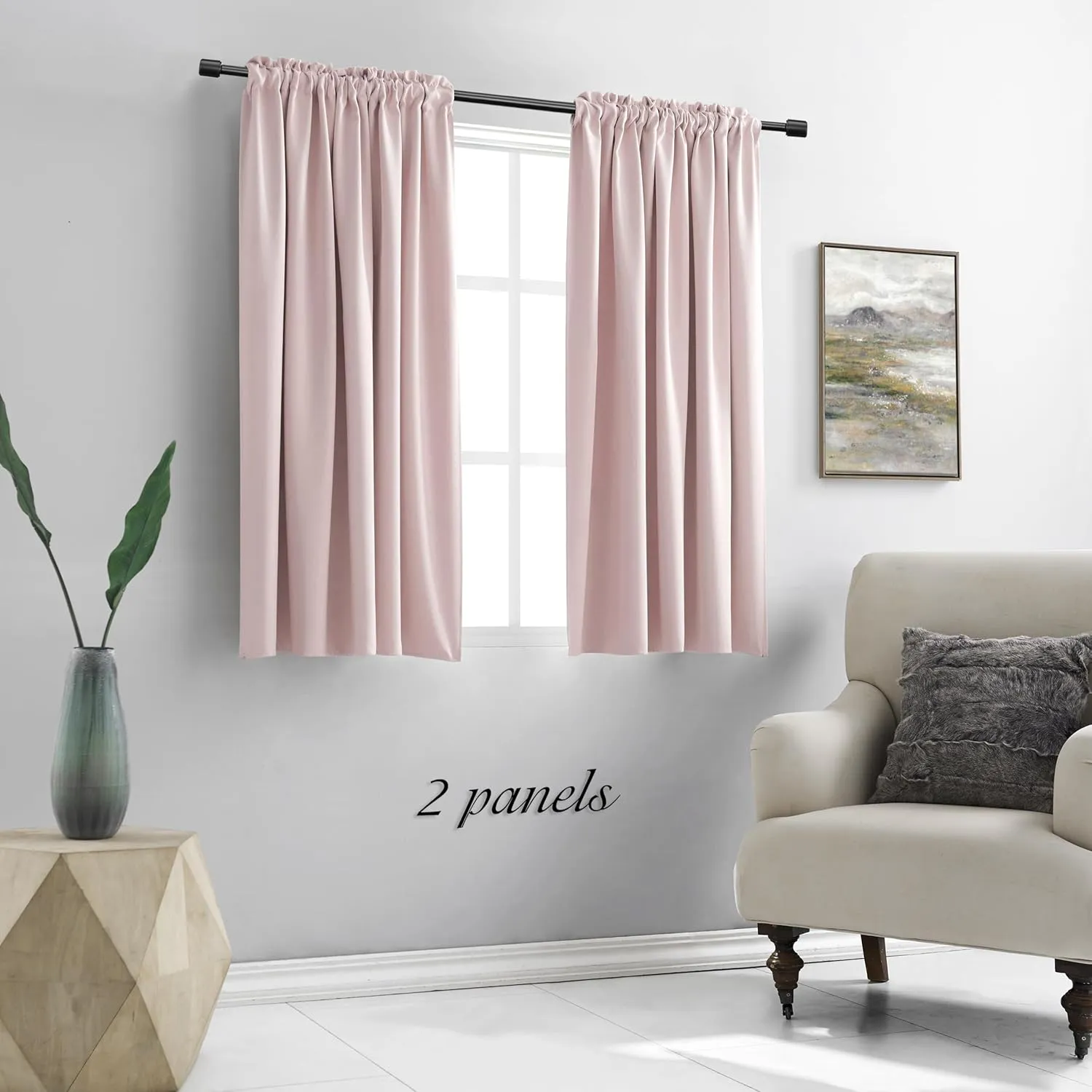 DONREN 48 Inch Length Blush Pink Curtains for Girls Baby Room - Light Pink Kitchen Room Darkening Thermal Insulated Curtains for Bathroom Small Window,52" Wide by 48" Long,1 Pair