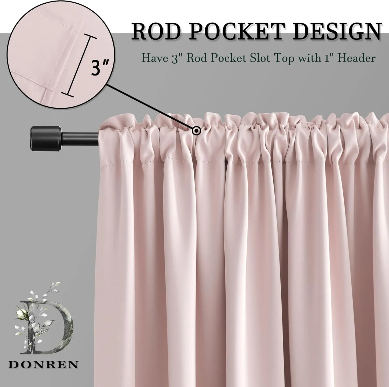 DONREN 48 Inch Length Blush Pink Curtains for Girls Baby Room - Light Pink Kitchen Room Darkening Thermal Insulated Curtains for Bathroom Small Window,52" Wide by 48" Long,1 Pair
