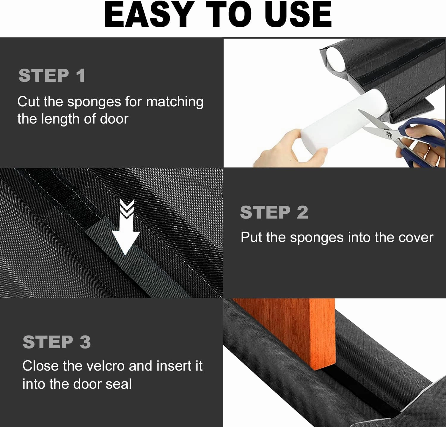 Door Draft Stopper,Size 30" to 36" Under Door Wind Noise Blocker Waterproof Door Air Draft Stopper,Noise Blocker Easy to Install (Black, 1.6Inch)