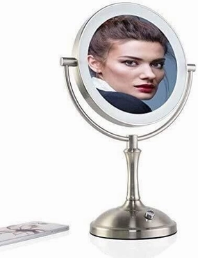 Double-Sided Lighted Vanity Mirror with 360° Rotation, LED Illuminated Makeup Mirror, HD Clarity, 3X Magnification, Ideal for and Shaving, Tabletop