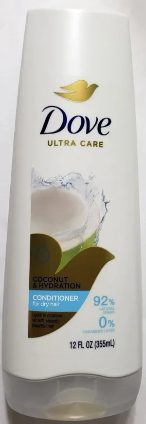 Dove Damage Therapy Conditioner 4-Pack, Coconut & Hydration, Deep 24H Hydration for Revitalizing Dry, Damaged Hair, 12 Oz Ea