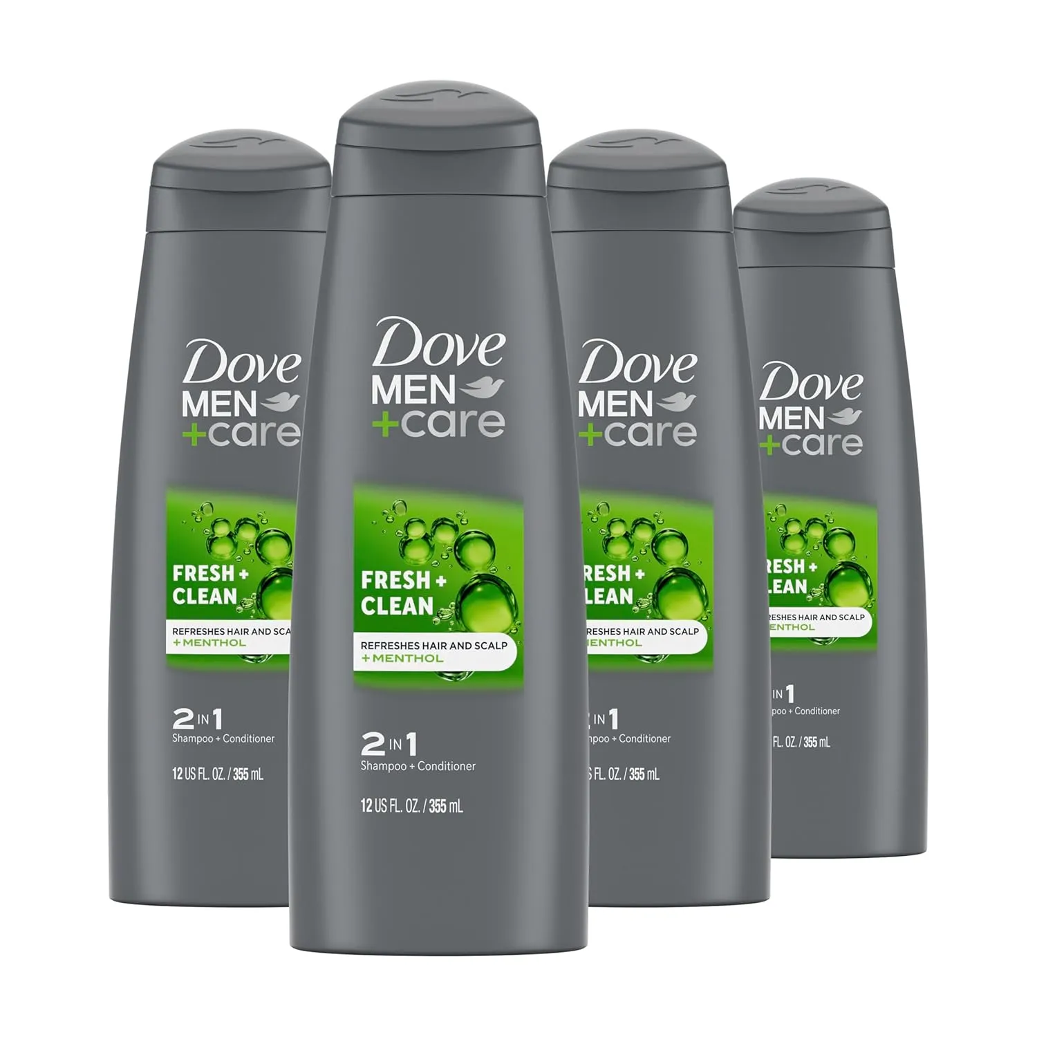 DOVE MEN   CARE Fortifying 2-in-1 Shampoo and Conditioner Fresh and Clean with Caffeine 4 Count For Everyday Care Helps Strengthen and Nourish Hair 12 oz