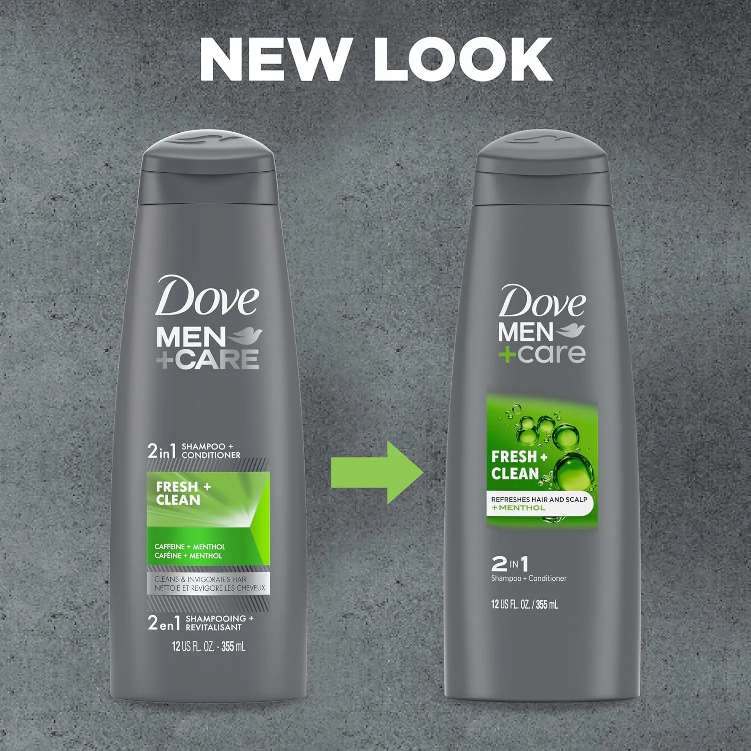DOVE MEN   CARE Fortifying 2-in-1 Shampoo and Conditioner Fresh and Clean with Caffeine 4 Count For Everyday Care Helps Strengthen and Nourish Hair 12 oz
