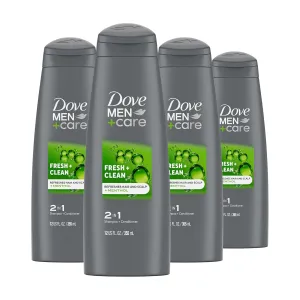 DOVE MEN   CARE Fortifying 2-in-1 Shampoo and Conditioner Fresh and Clean with Caffeine 4 Count For Everyday Care Helps Strengthen and Nourish Hair 12 oz