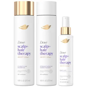 Dove Scalp   Hair Therapy Bundle – Density Boost Clarifying Shampoo and Strengthening Conditioner   Root Lift Thickening Spray with Vitamins B3 & E, Zinc & Peptides (3 Piece Set)