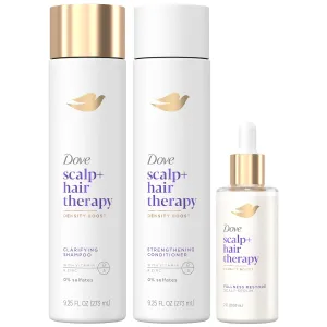 Dove Scalp   Hair Therapy Set – Clarifying Shampoo, Strengthening Conditioner   Fullness Restore Scalp Serum for Volumizing & Reviving Fine Hair (3 Piece Set)