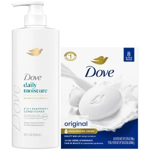 Dove Shampoo & Conditioner 2-in-1   Dove Beauty Bar Soap 8-Pack – Deep Hydration for Revitalizing Dry Hair and Skin (9-Piece Set)