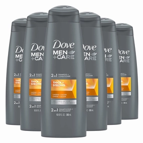 DOVE MEN   CARE Fortifying 2 in 1 Shampoo and Conditioner for Resilient and Thicker Hair Thick and Strong with Caffeine Helps Strengthen Thinning Hair 12 oz, Pack of 6