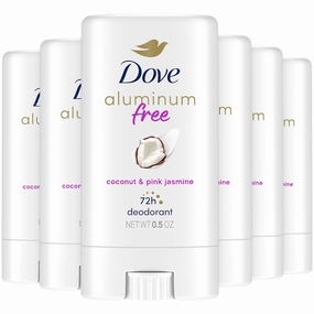 Dove Travel Essentials, Aluminum-Free Deodorant, Coconut & Pink Jasmine 6-Pack – Soothing Formula with 48H Odor Protection, 0.5 Oz Ea