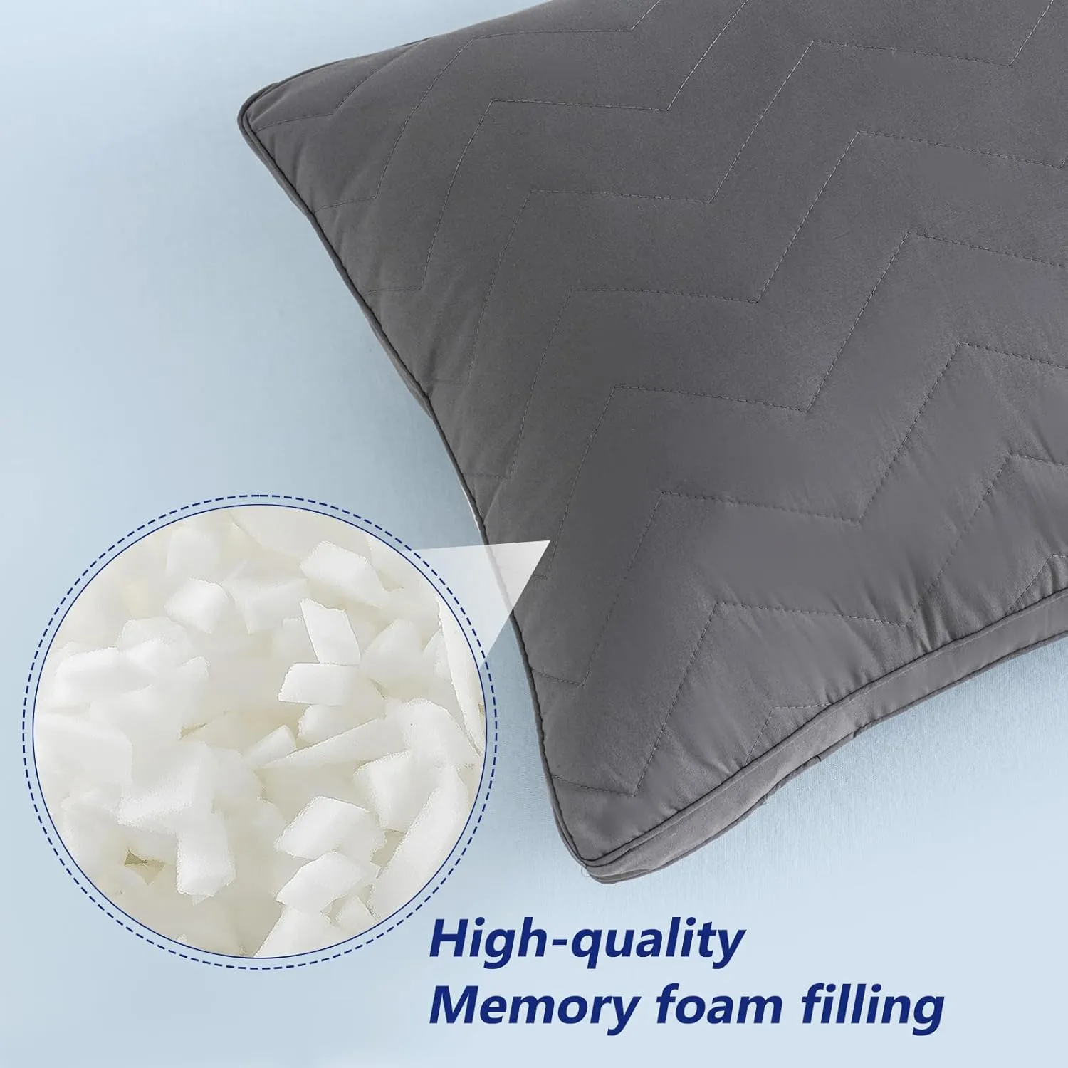 DOWNCOOL Quilted Memory Foam Body Pillow - Large Full Body Pillows for Adults - Soft Long Bed Pillows for Side Sleepers - 20x54 inch (Grey)