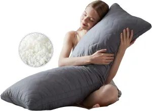 DOWNCOOL Quilted Memory Foam Body Pillow - Large Full Body Pillows for Adults - Soft Long Bed Pillows for Side Sleepers - 20x54 inch (Grey)