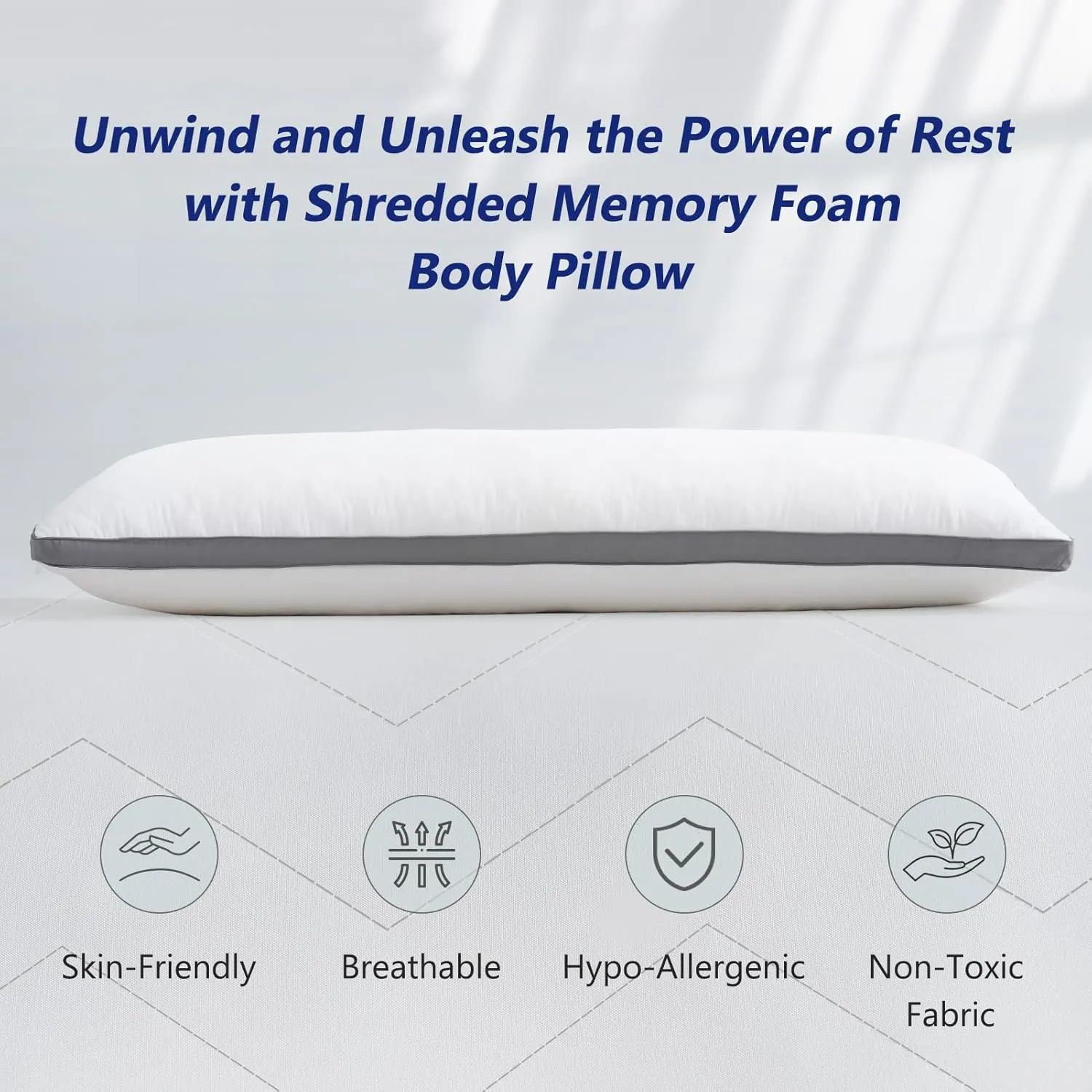DOWNCOOL Quilted Memory Foam Body Pillow - Large Full Body Pillows for Adults - Soft Long Bed Pillows for Side Sleepers - 20x54 inch (White)