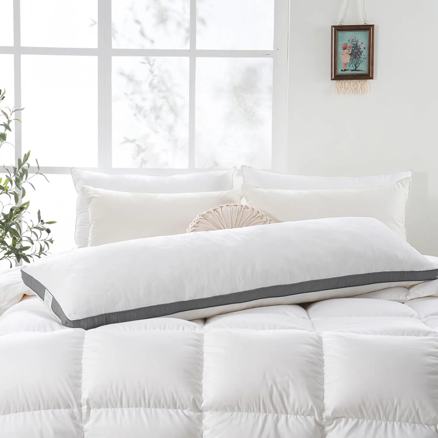 DOWNCOOL Quilted Memory Foam Body Pillow - Large Full Body Pillows for Adults - Soft Long Bed Pillows for Side Sleepers - 20x54 inch (White)