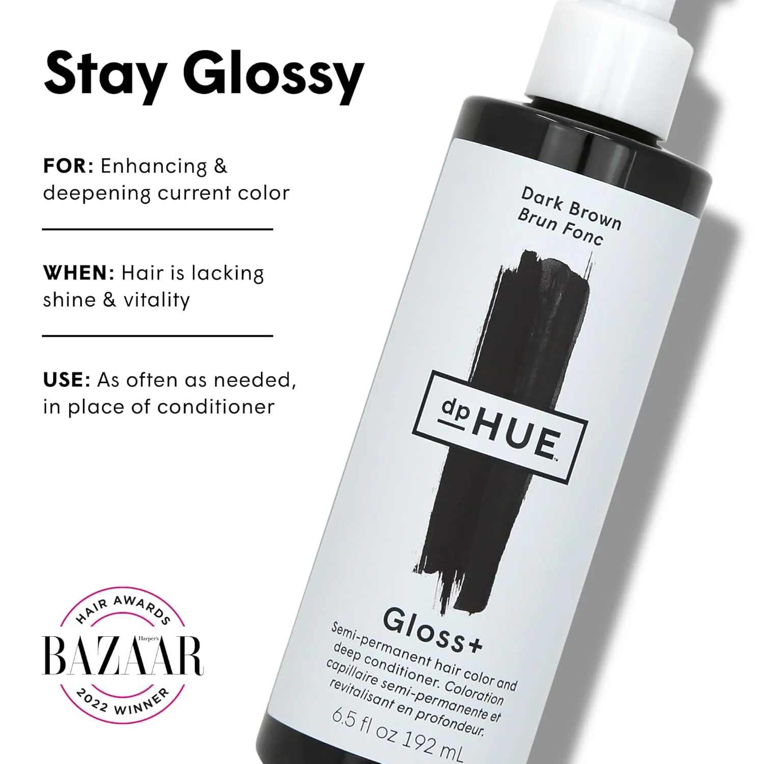 dpHUE Gloss , Dark Brown - 6.5 oz (8-12 Applications) - Semi-Permanent Hair Color & Conditioner - Lasts Up to Eight Washes - Paraben, SLS & SLES Sulfate Free - Vegan, Leaping Bunny Certified