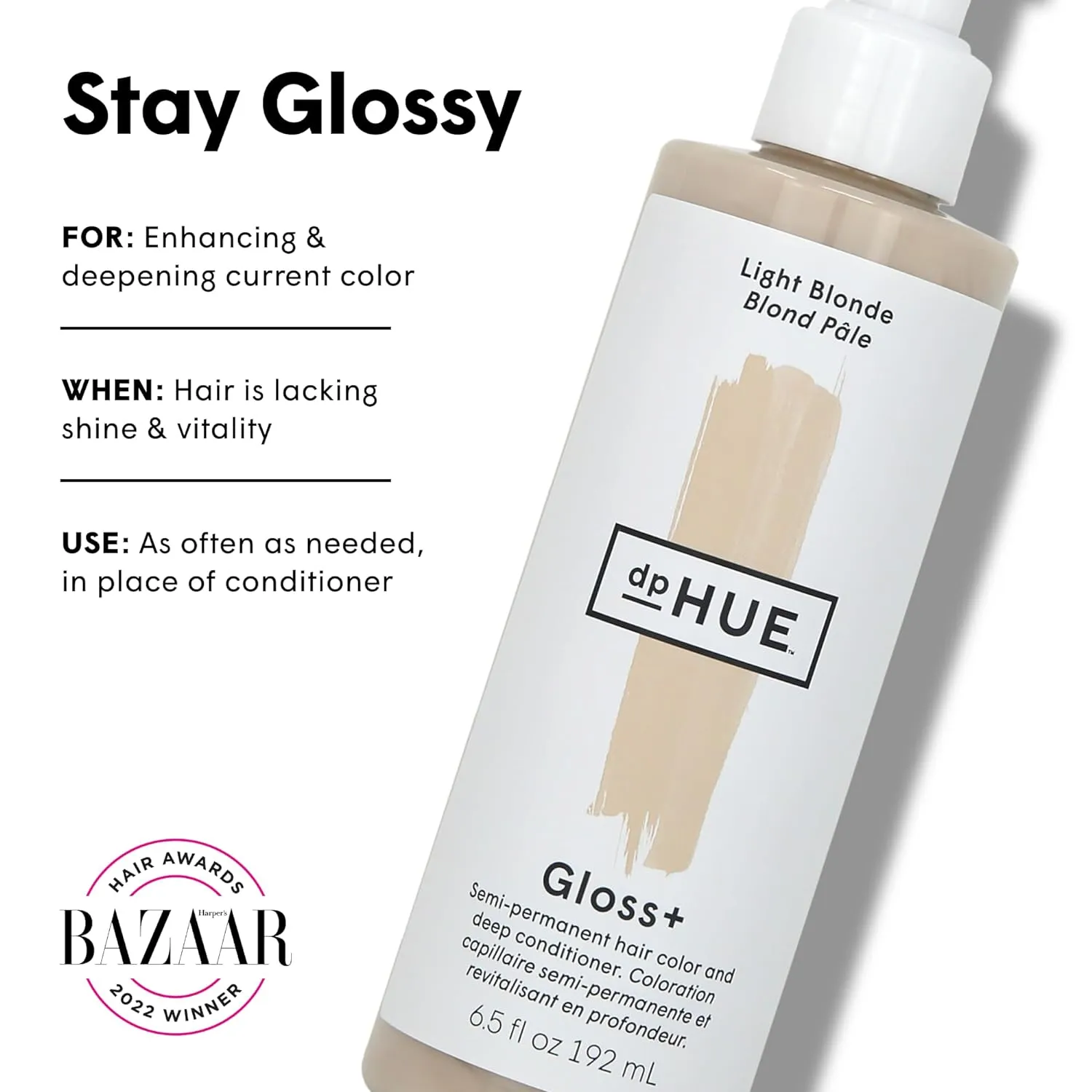 dpHUE Gloss , Light Blonde - 6.5 oz (8-12 Applications) - Semi-Permanent Hair Color & Conditioner - Lasts Up to Eight Washes - Paraben, SLS & SLES Sulfate Free - Vegan, Leaping Bunny Certified