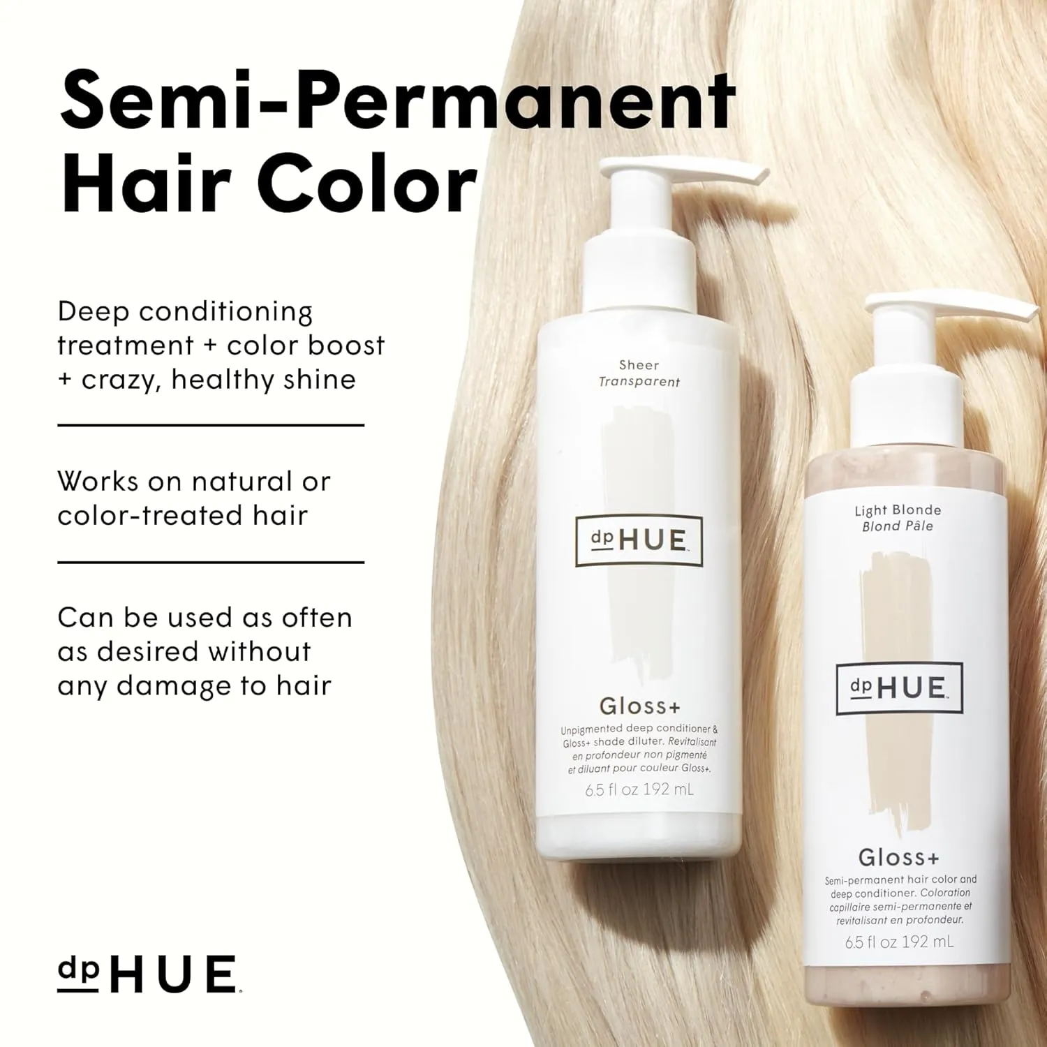 dpHUE Gloss , Light Blonde - 6.5 oz (8-12 Applications) - Semi-Permanent Hair Color & Conditioner - Lasts Up to Eight Washes - Paraben, SLS & SLES Sulfate Free - Vegan, Leaping Bunny Certified