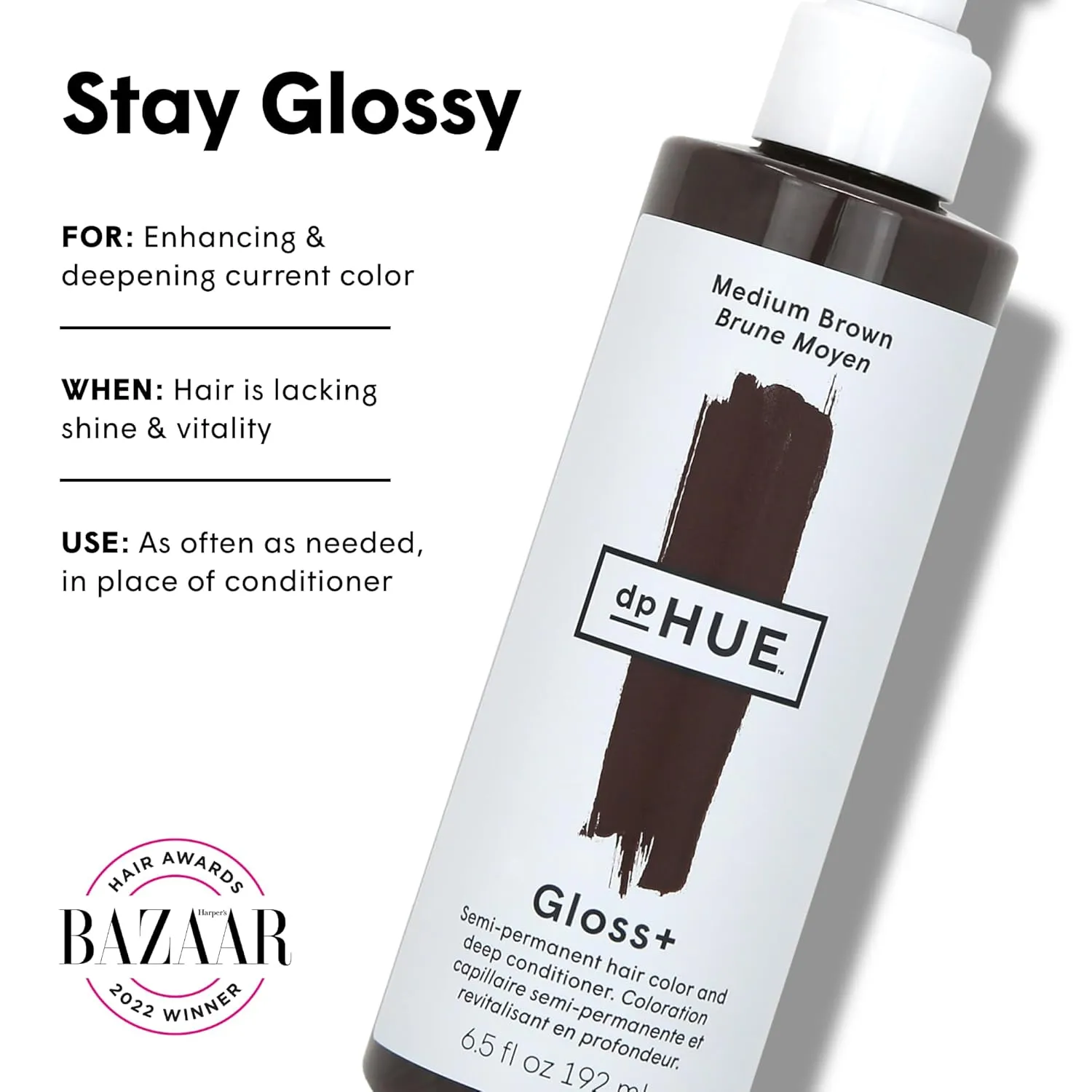 dpHUE Gloss , Medium Brown - 6.5 oz (8-12 Applications) - Semi-Permanent Hair Color & Conditioner - Lasts Up to Eight Washes - Paraben, SLS & SLES Sulfate Free - Vegan, Leaping Bunny Certified