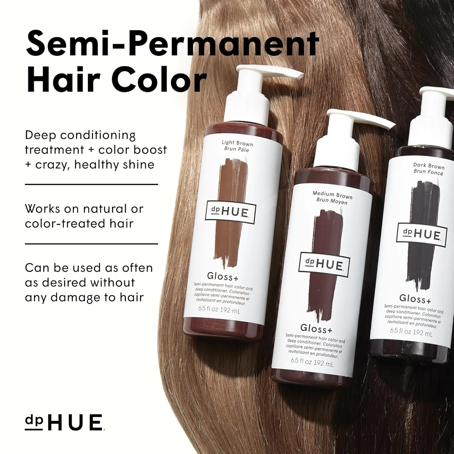 dpHUE Gloss , Medium Brown - 6.5 oz (8-12 Applications) - Semi-Permanent Hair Color & Conditioner - Lasts Up to Eight Washes - Paraben, SLS & SLES Sulfate Free - Vegan, Leaping Bunny Certified