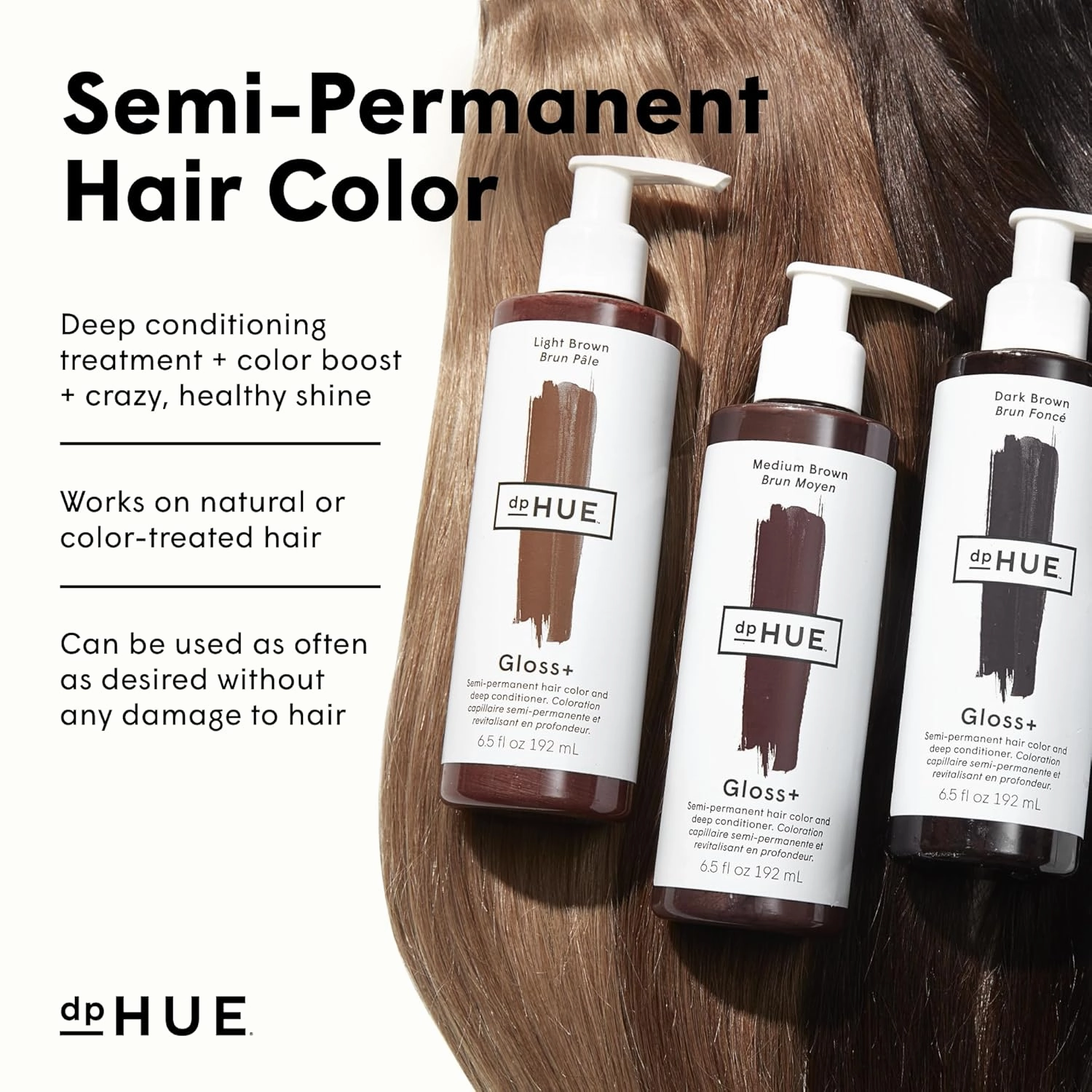 dpHUE Gloss , Light Brown - 6.5 oz (8-12 Applications) - Semi-Permanent Hair Color & Conditioner - Lasts Up to Eight Washes - Paraben, SLS & SLES Sulfate Free - Vegan, Leaping Bunny Certified