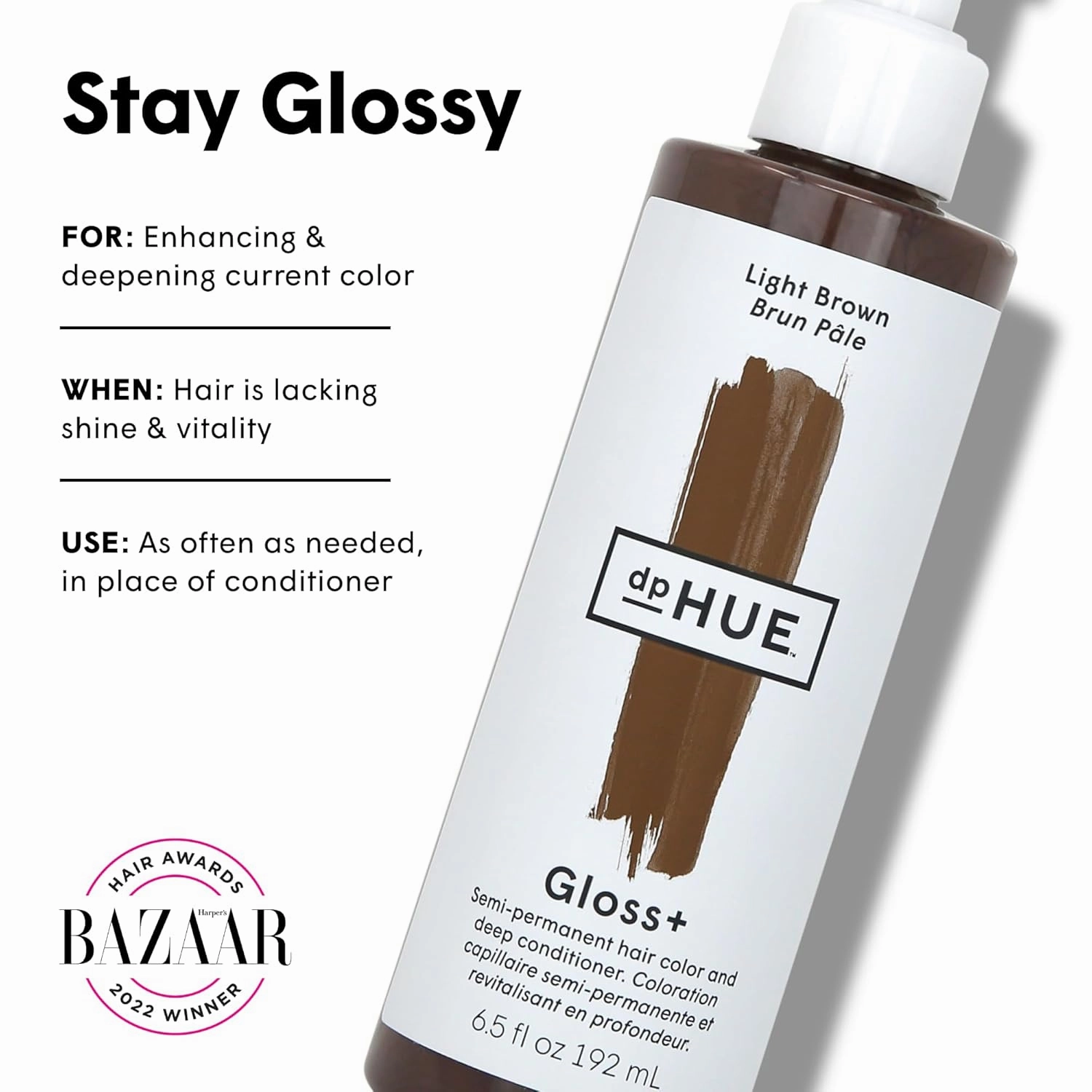 dpHUE Gloss , Light Brown - 6.5 oz (8-12 Applications) - Semi-Permanent Hair Color & Conditioner - Lasts Up to Eight Washes - Paraben, SLS & SLES Sulfate Free - Vegan, Leaping Bunny Certified