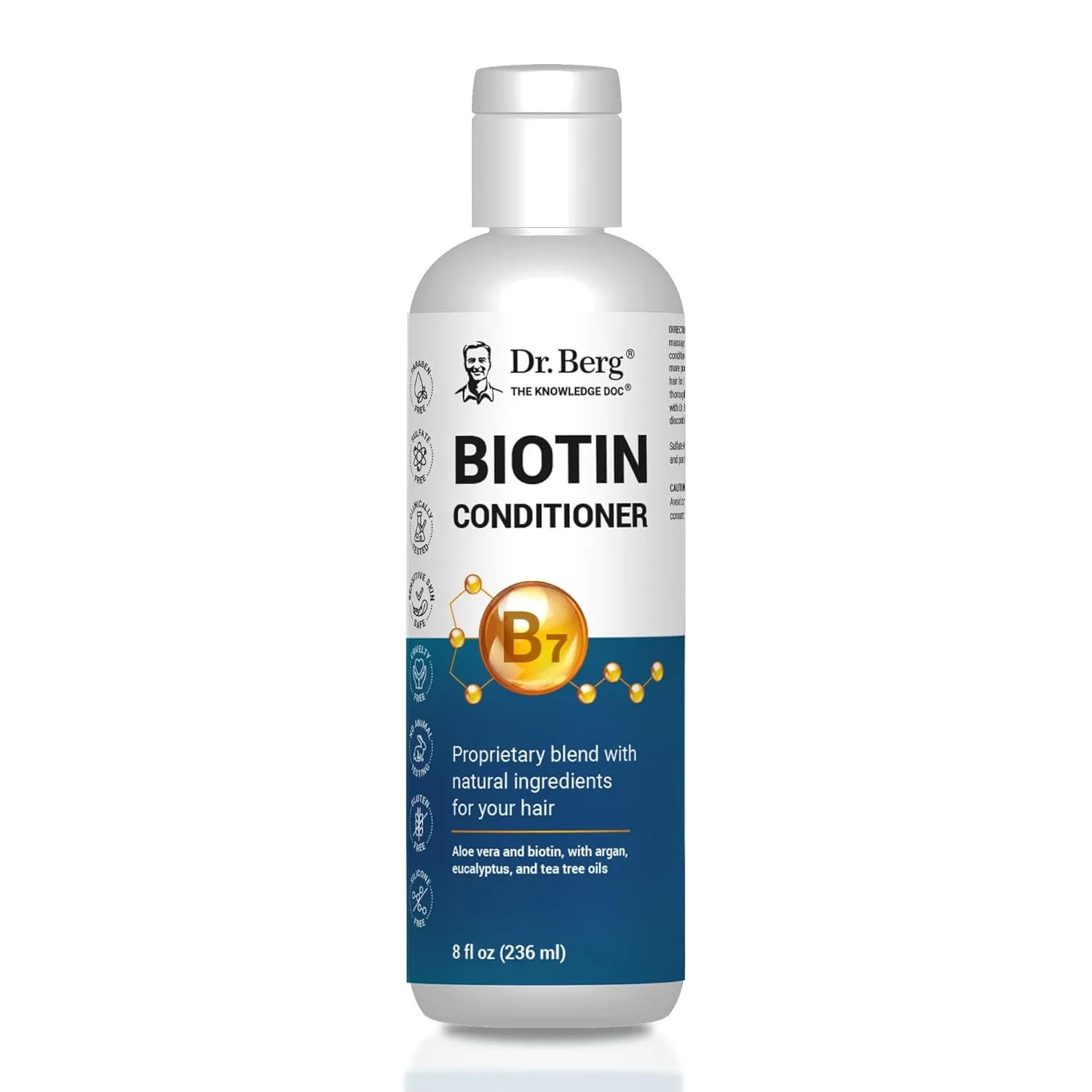 Dr. Berg Biotin Conditioner for Men & Women (Improved High-Performance Formula) - Independently Tested & Certified Paraben- Sulfate- & Silicone-Free - Infused w/Biotin, Argan & Botanicals - 8 Fl oz