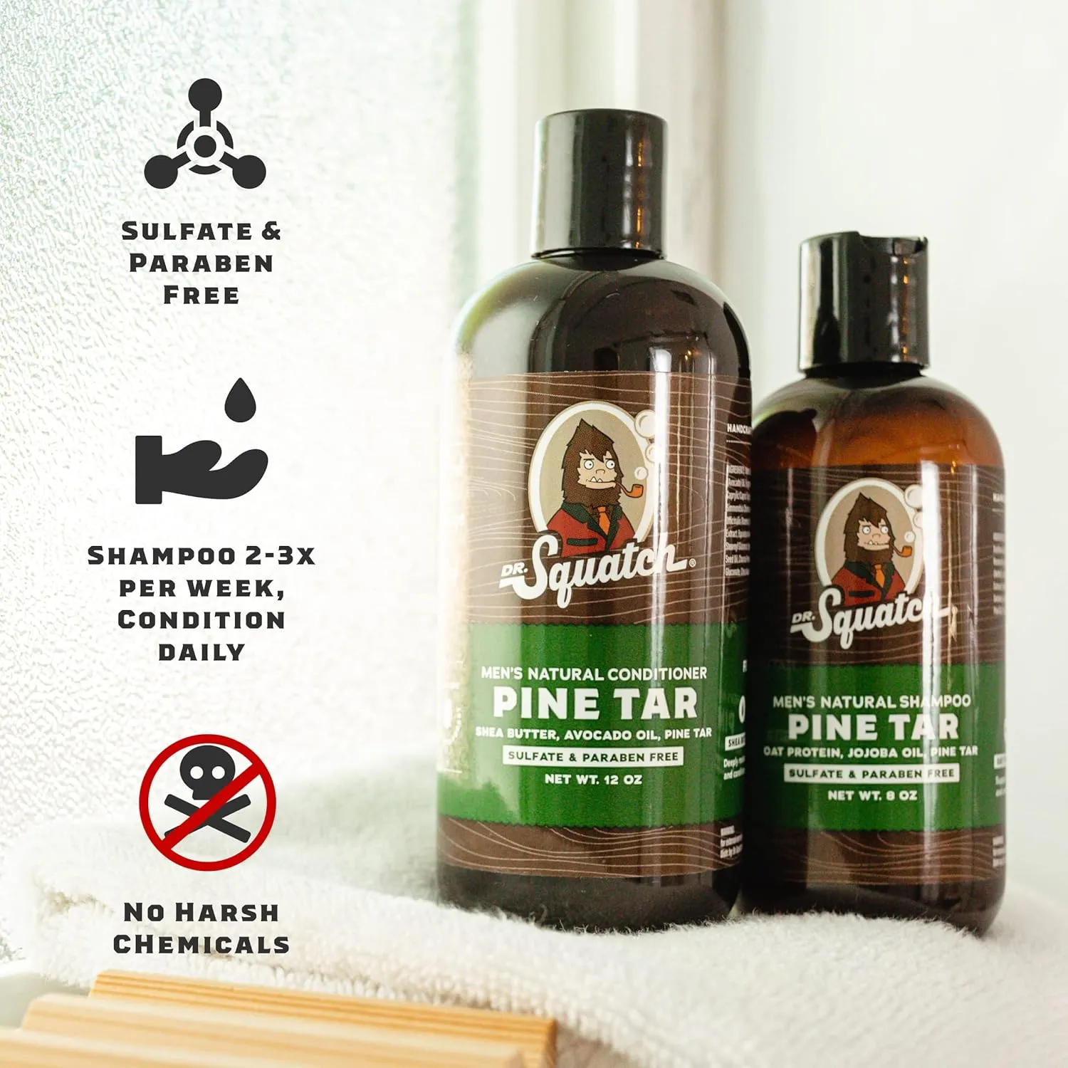 Dr. Squatch Natural Hair Bundle for Men - Healthy, Full Looking Hair - Fresh Falls Shampoo (8 fl oz), Fresh Falls Conditioner (11.5 fl oz)