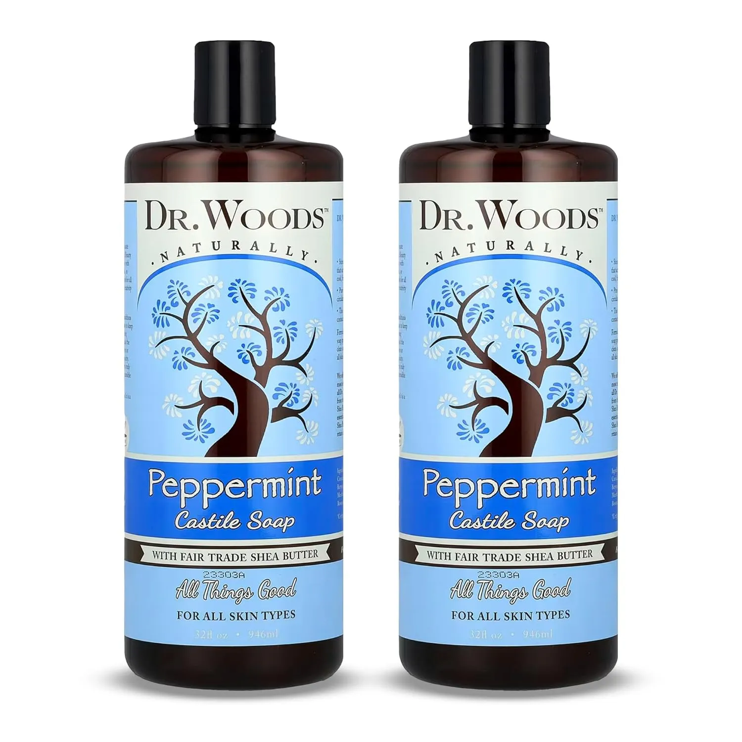 Dr. Woods Peppermint Liquid Castile Soap- Castile Soap with Pure Peppermint Oil, Body Wash for Men and Women, Organic Shea Butter, Natural Cleaner for Face, Hands, and Body - 32 Fl Oz, Pack of 2