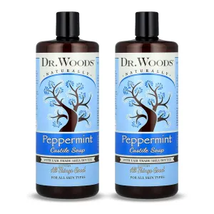 Dr. Woods Peppermint Liquid Castile Soap- Castile Soap with Pure Peppermint Oil, Body Wash for Men and Women, Organic Shea Butter, Natural Cleaner for Face, Hands, and Body - 32 Fl Oz, Pack of 2