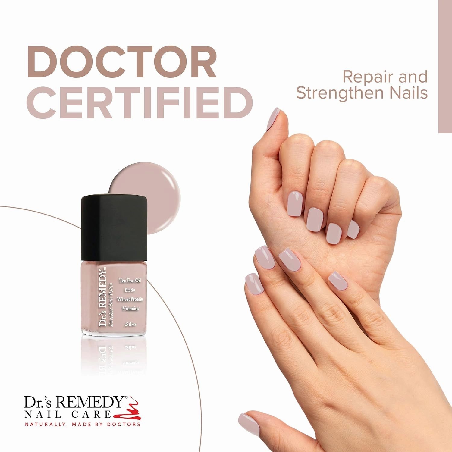 Dr’s Remedy Nail Polish, All Natural Enriched Nail Strengthener Non Toxic and Organic - PALE Peach