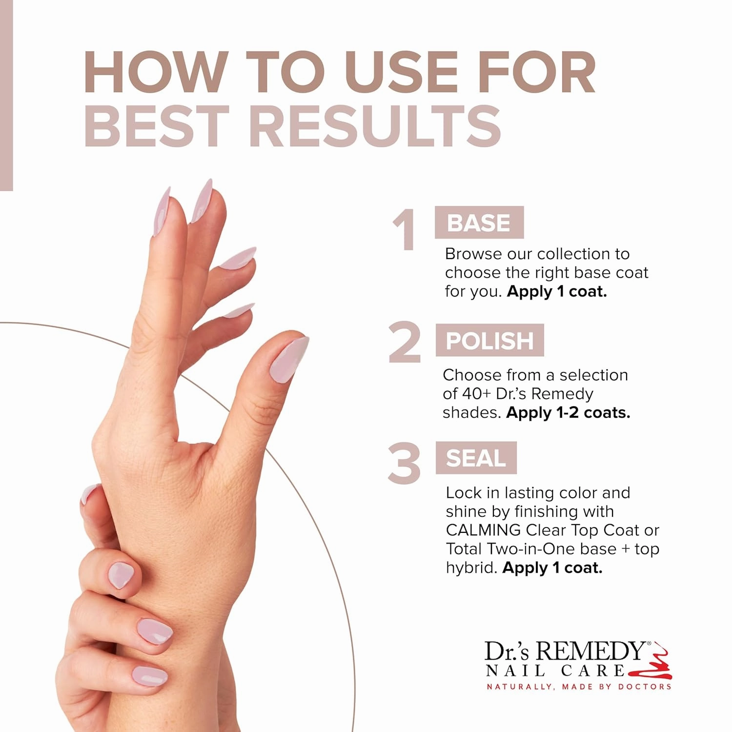 Dr’s Remedy Nail Polish, All Natural Enriched Nail Strengthener Non Toxic and Organic - PALE Peach