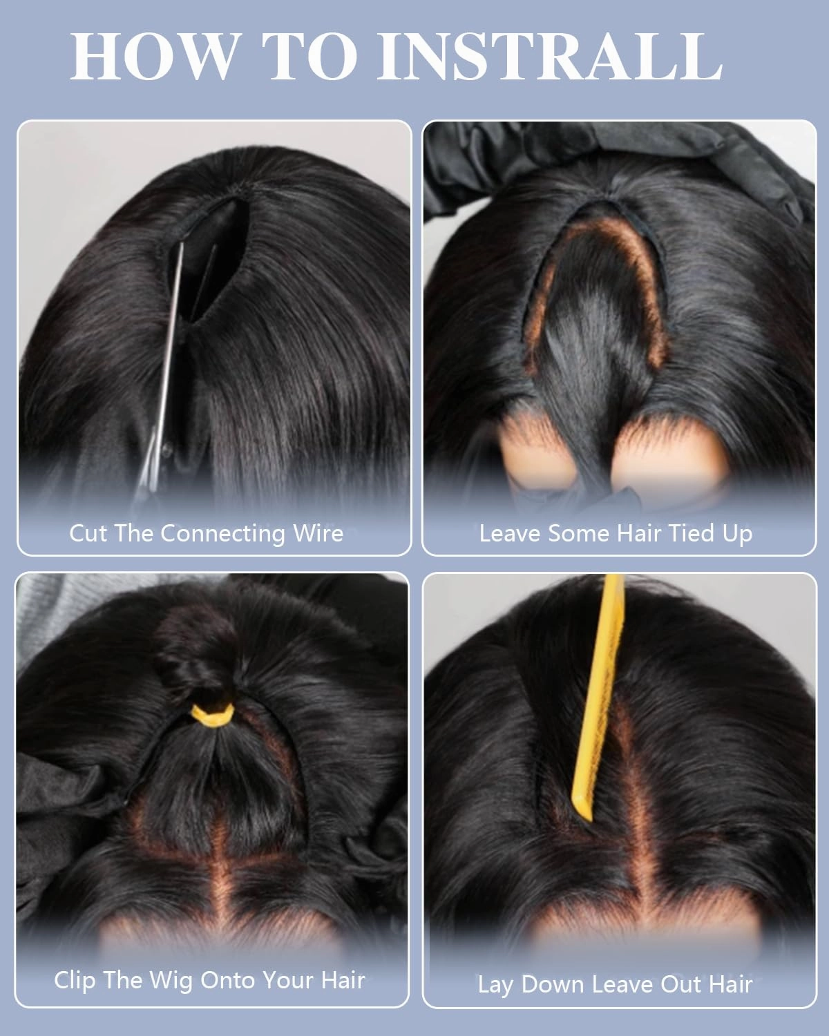 Drawstring V Part Wigs Human Hair 220% Density Yaki Straight Pull and Go Glueless Wigs Human Hair Flexible Fit Magic Leave out 270g 20inch #1B Natural Black