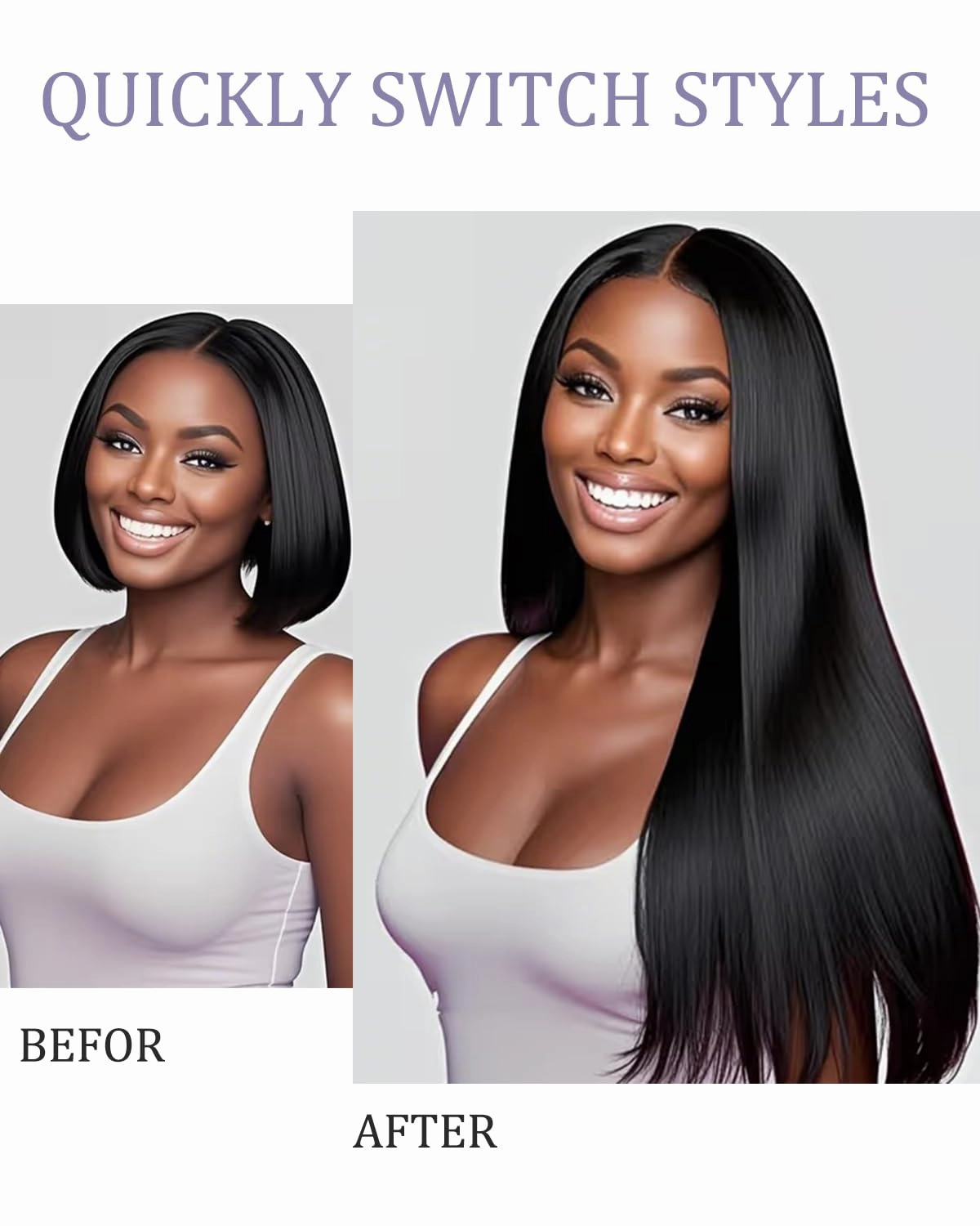 Drawstring V Part Wigs Human Hair 220% Density Yaki Straight Pull and Go Glueless Wigs Human Hair Flexible Fit Magic Leave out 270g 20inch #1B Natural Black