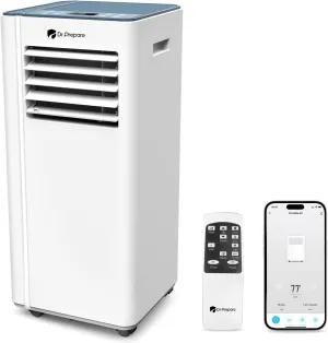 DR.PREPARE 8,000 BTU Portable Air Conditioner with WiFi Enabled, Cooling, Dehumidifier, Fan & Sleep Modes 4-in-1 Portable AC w/Remote Control & 67'' Window Kit, Cools Up To 300 sq. ft, 1-24H Timers