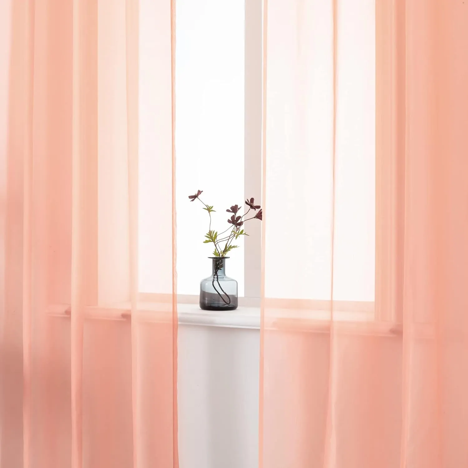 DUALIFE Blush Pink Sheer Curtains 45 inches Long for Girls Room with Rod Pocket Small Short Sheer Pink Voile Window Drapes 45 Inches Long for Nursery Kitchen Bathroom Basement 52x45 Inch 2 Panels