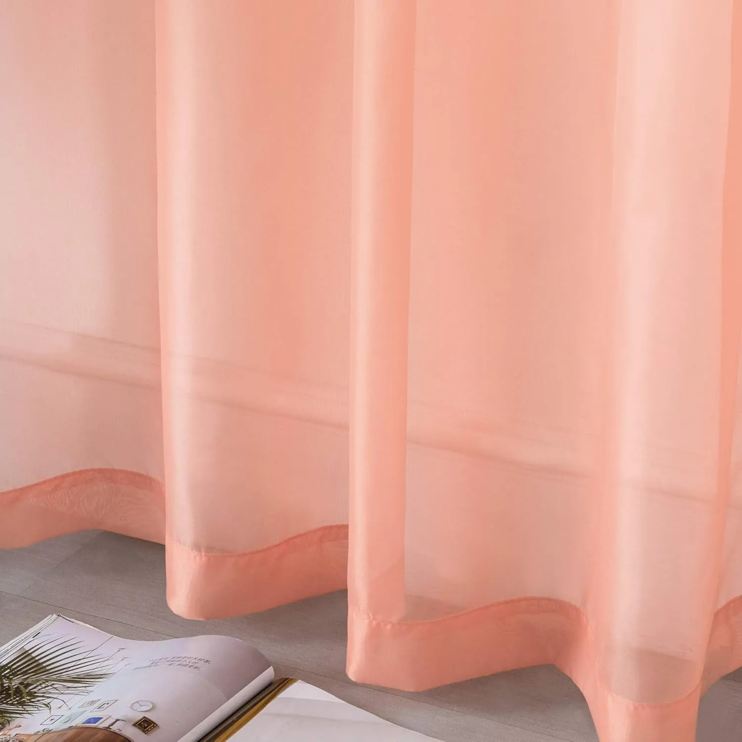 DUALIFE Blush Pink Sheer Curtains 45 inches Long for Girls Room with Rod Pocket Small Short Sheer Pink Voile Window Drapes 45 Inches Long for Nursery Kitchen Bathroom Basement 52x45 Inch 2 Panels